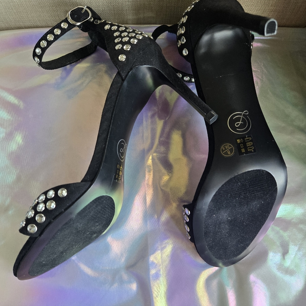 Chinese Laundry Black Heels with Rhinestone Accents